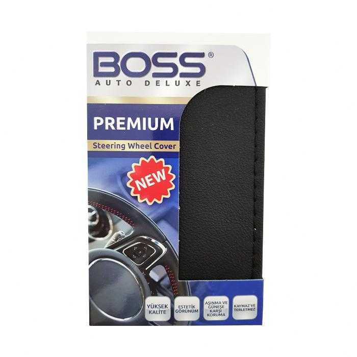 Шиещ се калъф за волан Boss от еко кожа - черен цвят, перфориран 38 см - различни модели