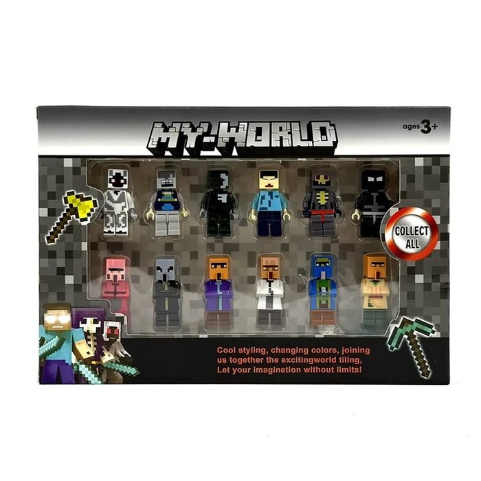Комплект фигурки My World, 12 мини героя, В стил Minecraft