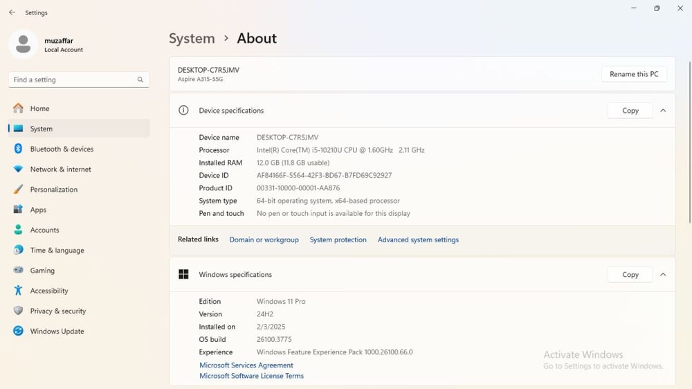 Acer aspire A315 Intel core i5 10th gen