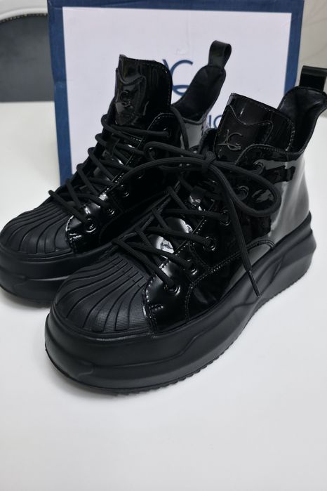 Sneakers femei negri din piele naturala lacuita Luca di Gioia