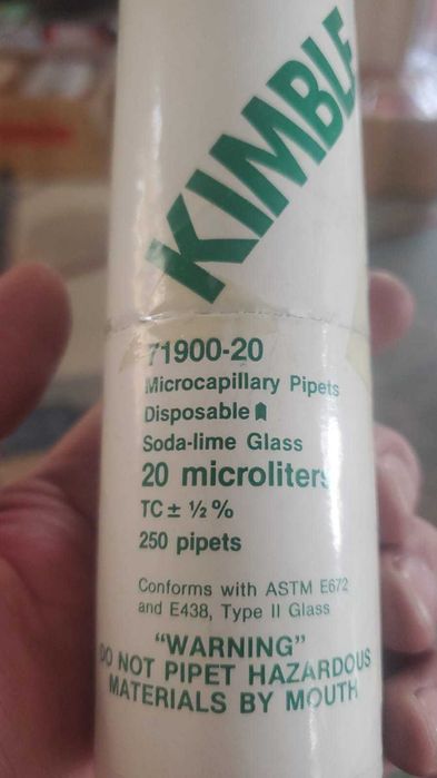 Микрокапиллярные пипетки Kimble ® Объем 20 мкл, точность: ±0,5%