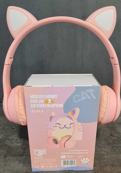 Котешки Слушалки CAT , Светещи, BT5.0, Микрофон,  TF, MP3 плейър