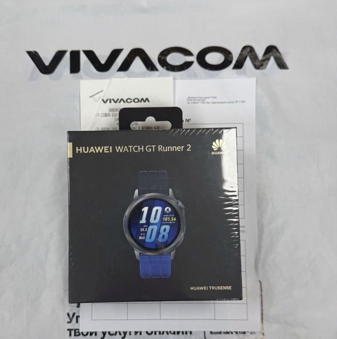 ЗАПЕЧАТАН 43mm Huawei watch GT Runner Гаранция Vivacom 2028 Blue
