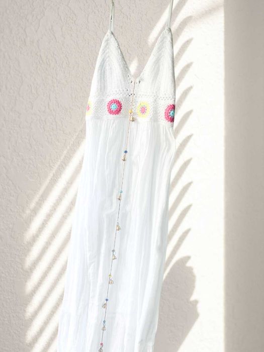 Rochie alba Calzedonia, bretele lunga in, hand made, noua