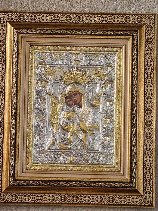 Icoana Maicii Domnului Axion Estin Argintata-Relief-3-D