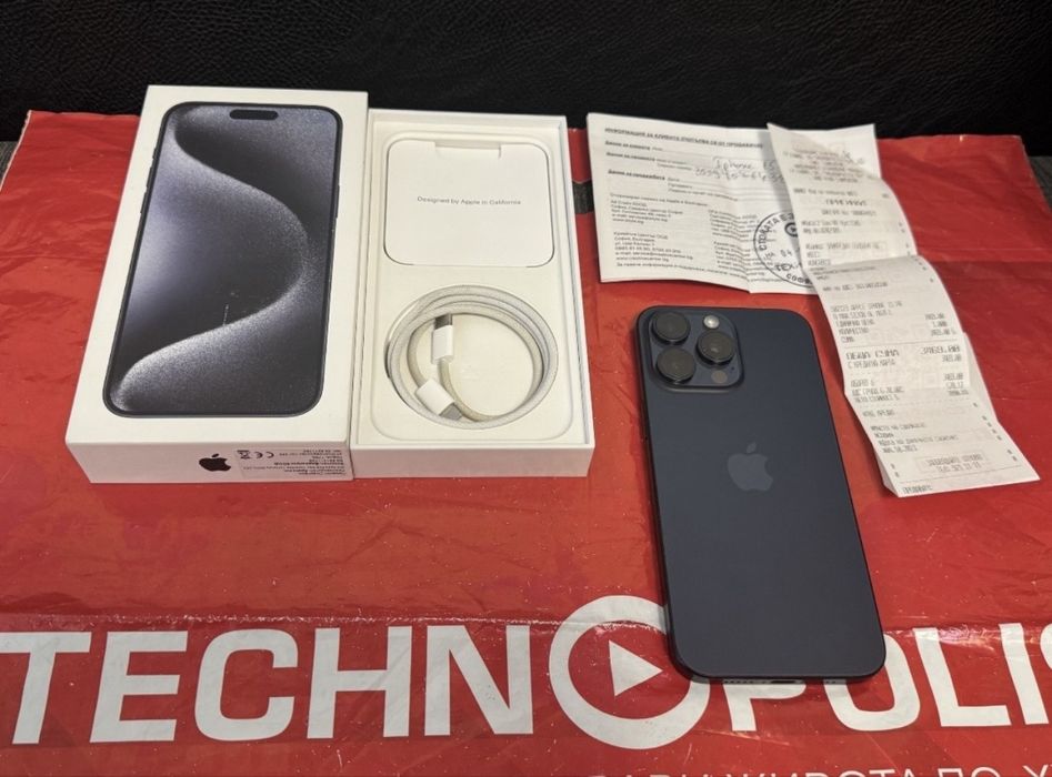 КАТО НОВ 512GB iPhone 15 Pro Max Гаранция Технополис 2025г. Blue | Син