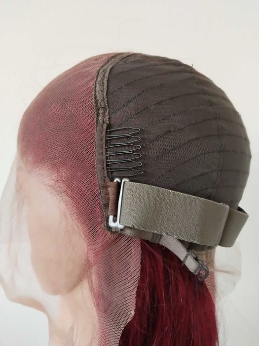 Естествена бордо тъмно червена дантелена перука 80 см - 13x6 Lace