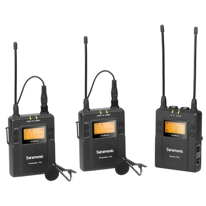 2бр. Комплекта Безжични Микрофони тип брошка Saramonic UwMic9 kit2 x2 + HU9 микрофон /2x приемникa и 4x предавателя/