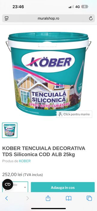 Tencuiala decorativa siliconica Kober, culoare alb Santorini