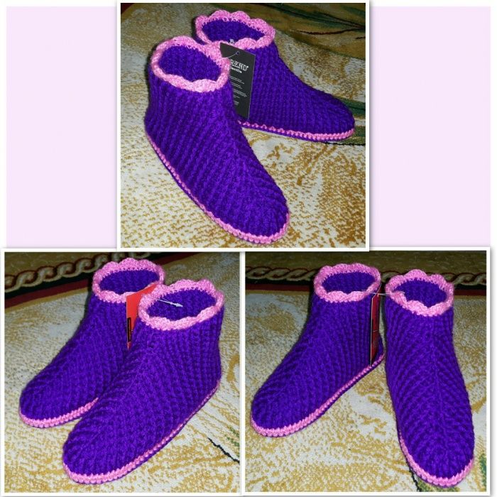 Вязаные домашние сапожки тёплые и удобные с синтепоном на подошве