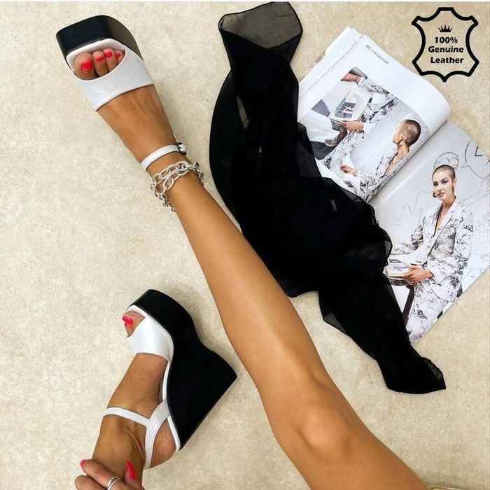 Сандали на платформа - бяла ЕСТЕСТВЕНА кожа [36-40 номер]