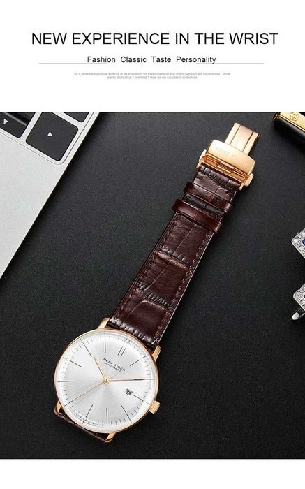 Reef Tiger Automatic Dress Watch Ultrathin Mechanical Convex Lens 42mm