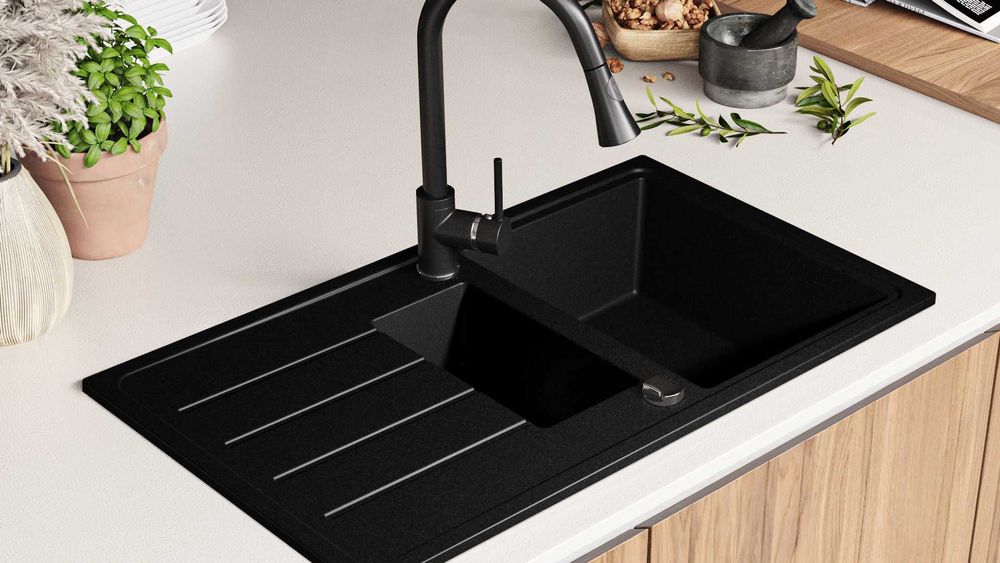 Кухненска Мивка от Гранит Копенхаген 900 x 500 Supreme Duo -черна