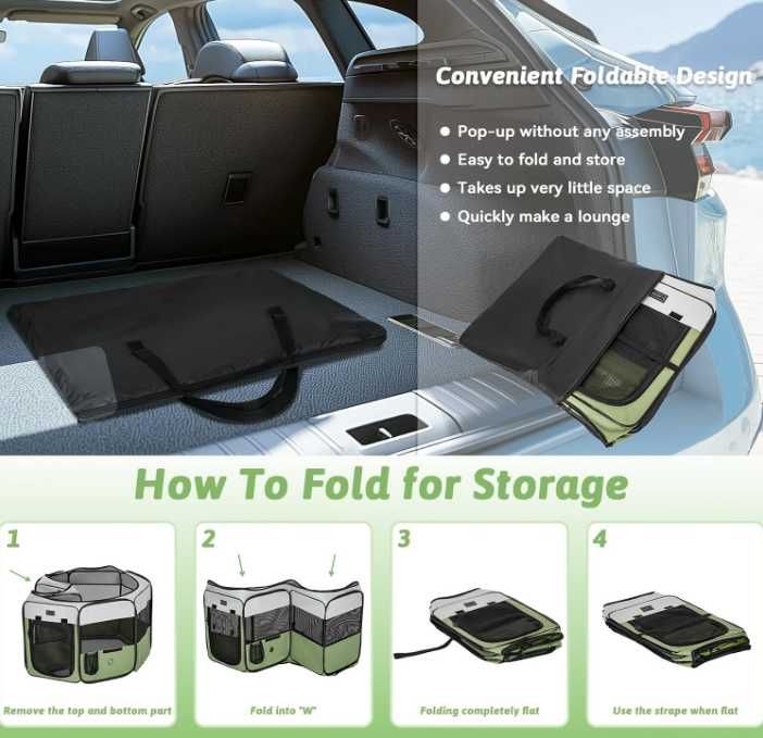 Вътрешна кошара за кучета PETSFIT; 116 × 106 × 72 см, зелена