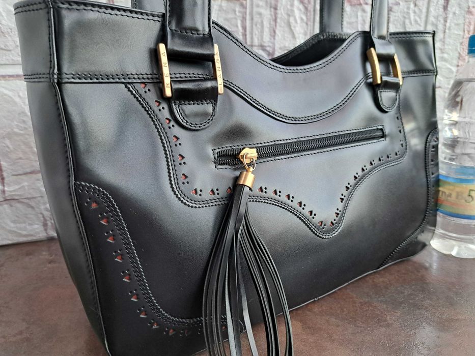 дамска чанта,черна кожена чанта-естествена кожа