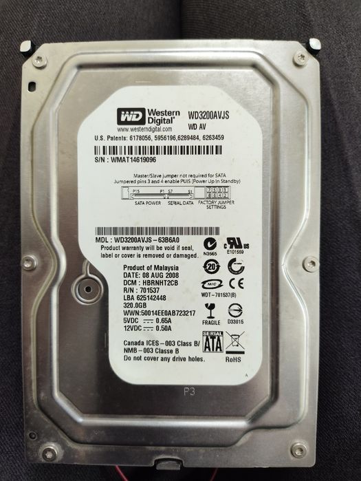 Жесткий диск 3.5" Western Digital AV 320 Гб WD3200AVJS 320 Гб SATA-II