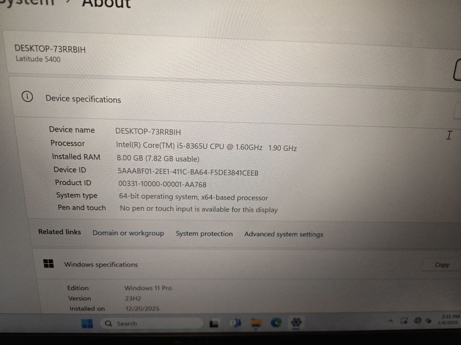 Laptop Dell 5400 i5 8365u gen 8