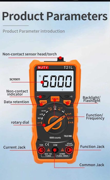 NJTY T21L - Multimetru Digital Profesional LCR, True RMS, NCV, autoscalare - NOU / SIGILAT