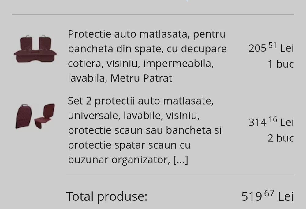 Set complet huse auto matlasate, universale, lavabile, visiniu