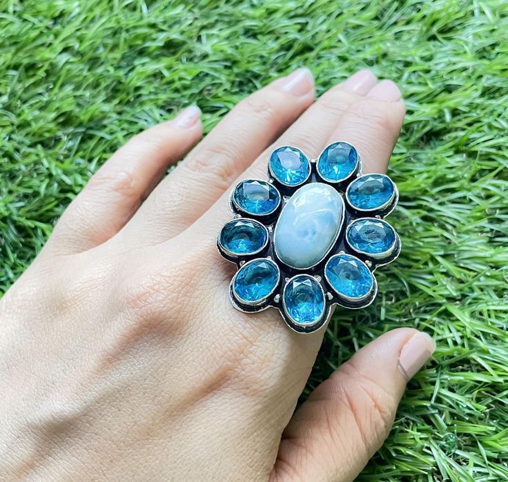 Inel argint 925 cu larimar și topaz bleu