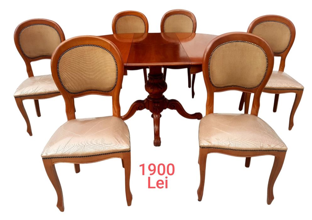 Set Baroc MASA cu SCAUNE Lemn Masiv Sculptat Manual