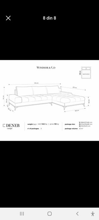 Canapea Coltar extensibil dreapta Windsor Deneb Dark Grey