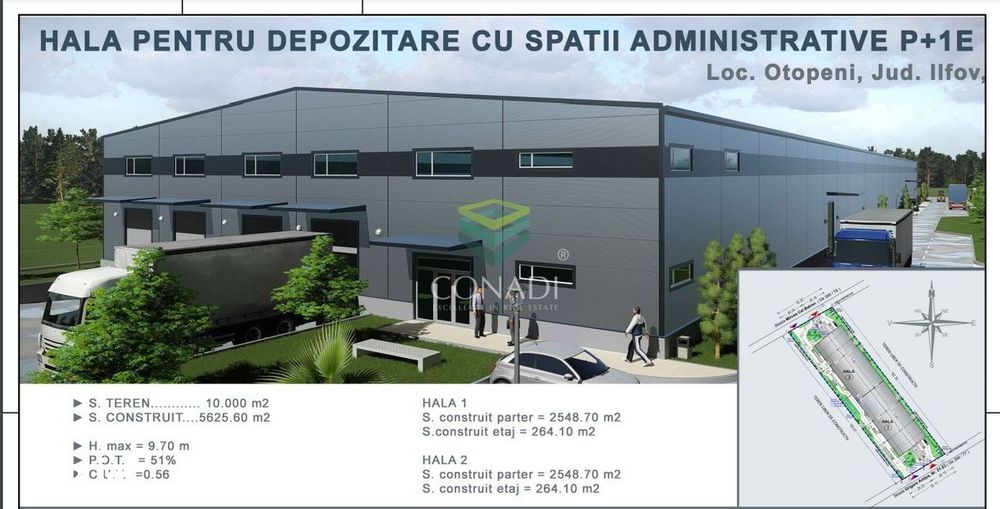 Teren de vanzare cu autorizatie pentru 2 hale - Otopeni - 10.000 mp