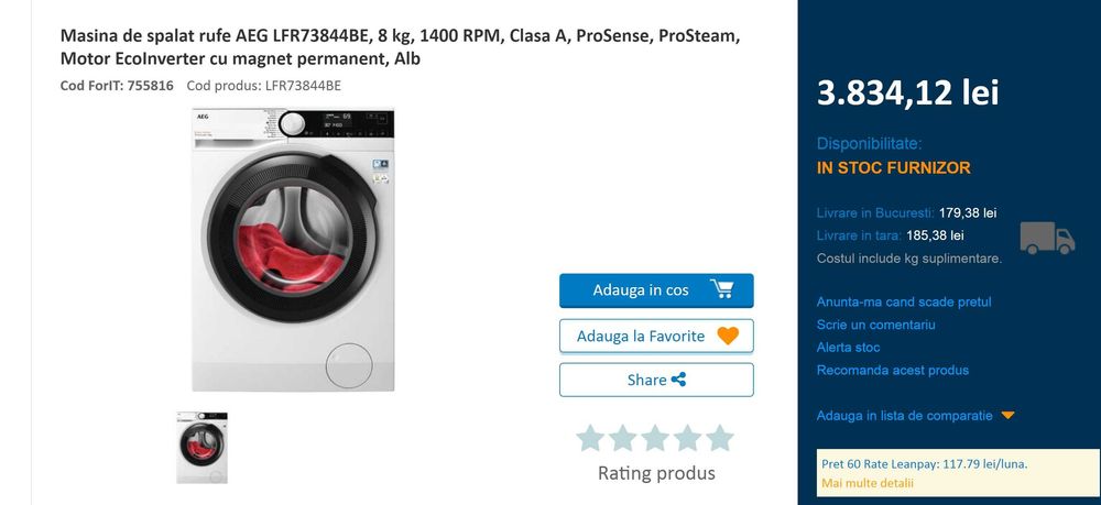 Masina de spalat rufe AEG LFR73844BE, 8 kg, 1400 RPM, Clasa A, ProSense, ProSteam, Motor EcoInverter cu magnet permanent, GARANȚIE