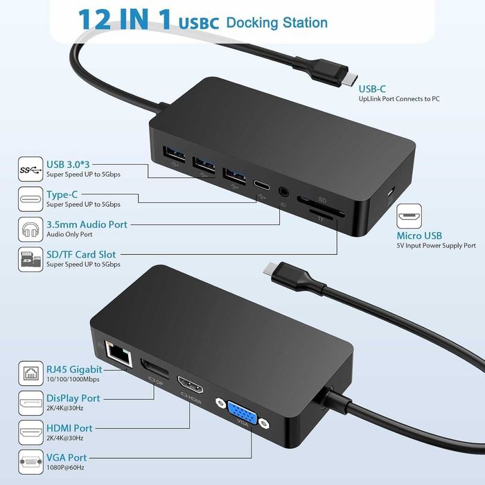 Докинг станция Rocketek SH701C USB-C 12 в 1 100W PD