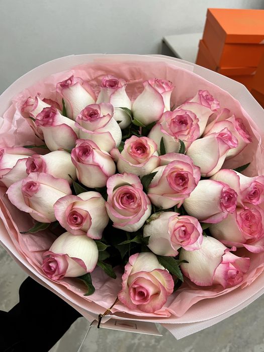 25 штук свежих красивых роз букет