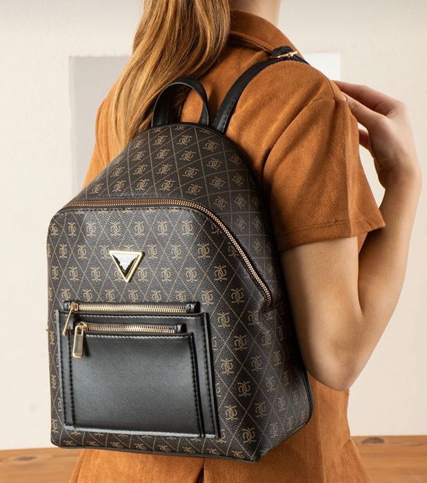 POLOGRAND London Оригинална дамска луксозна комфортна раница с 3 отделения, регулируема презрамка и чанта за през рамо