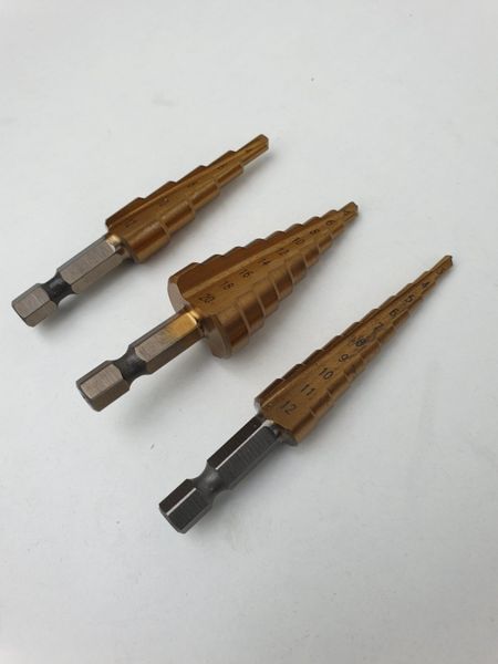 Freza conica in trepte, burghiu hexagon set 3 bucati
