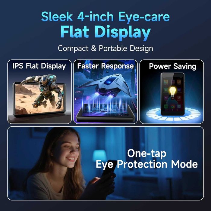 96GB MP3 и MP4 плейър, Android 14, 4-инчов IPS екран, Bluetooth и WiFi