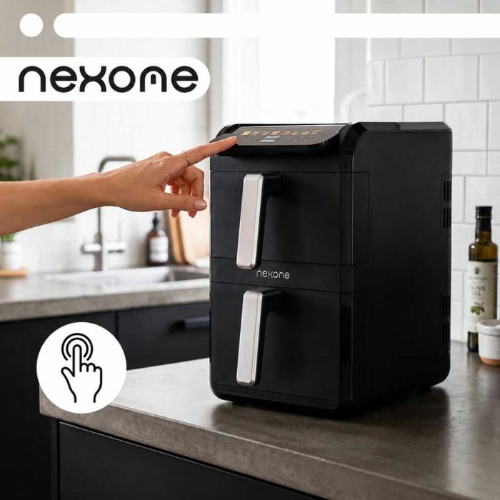 NexOne TwinFryer 11L – Двукамерен фритюрник с горещ въздух 2800W, две независими кошници, 8 програми и Sync функция