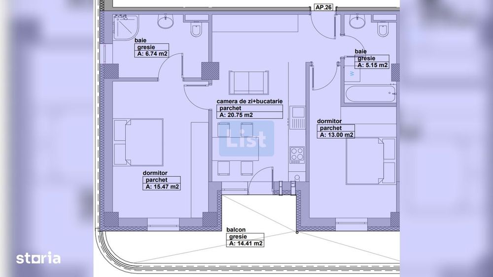 Apartament de vânzare, 3 camere, lift, balcon, zona Lupului