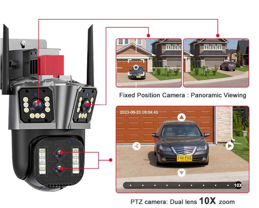 Camera Supraveghere IP Rotativa 360° 8K 16MP BULLET DOOM TRIPLĂ WiFi