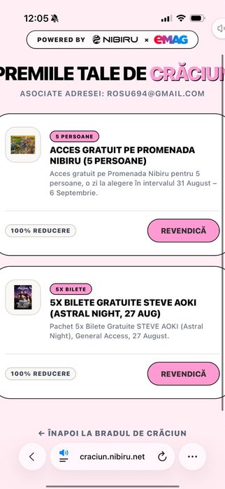 Bilete NIBIRU castigate la roata TRANSFERABILE