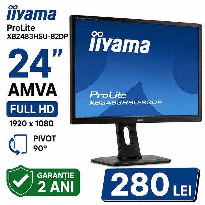 Monitor iiyama ProLite XB2483HSU-B2DP 24" AMVA Full HD DP Pivot Garanție 2 Ani