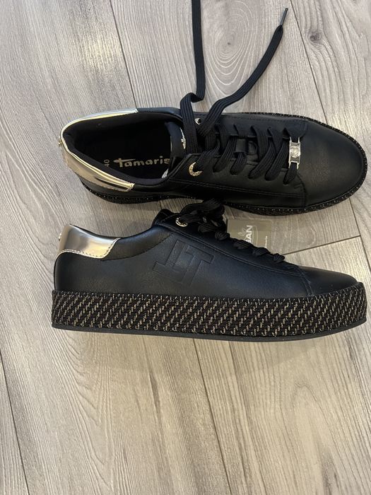 TAMARIS sneakers negru cu auriu 40 noi