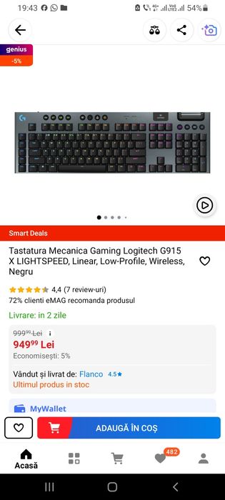 Tastatura Gaming Loghitech Light speed