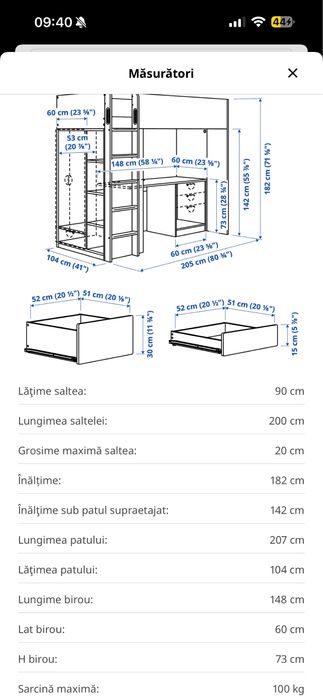 Mobila copil pat si birou ikea