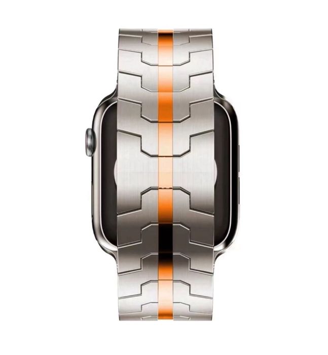 Curea Titanium Color Insertie Orange Husa Folie Ceas Apple Watch