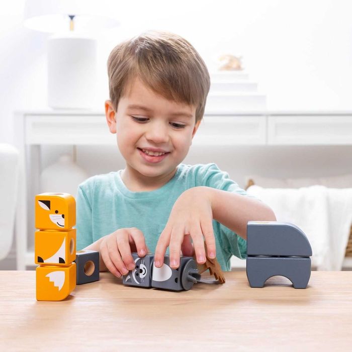 Дървен конструктор Melissa & Doug Blockables Горски приятели Ферма 16 части 2 вида