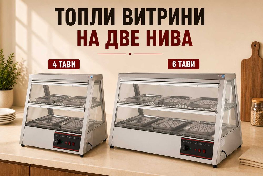 Професионални топли витрини на две нива – 4 или 6 тави