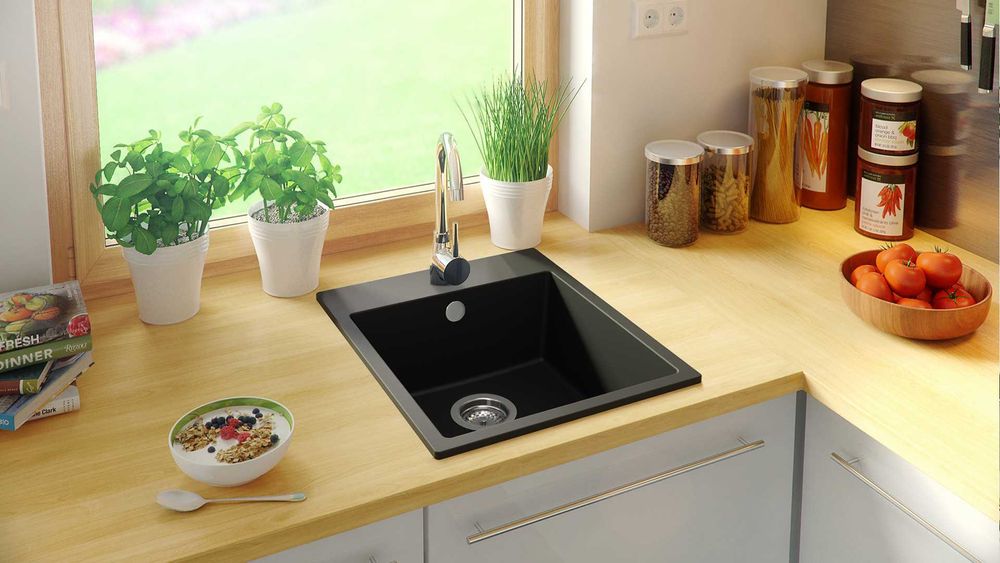 Кухненска Мивка от гранит модел РИГА XXL 430 x 500 mm - Черна