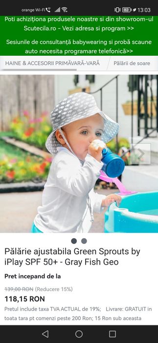 Pălărie soare bebeluși 0-6 luni