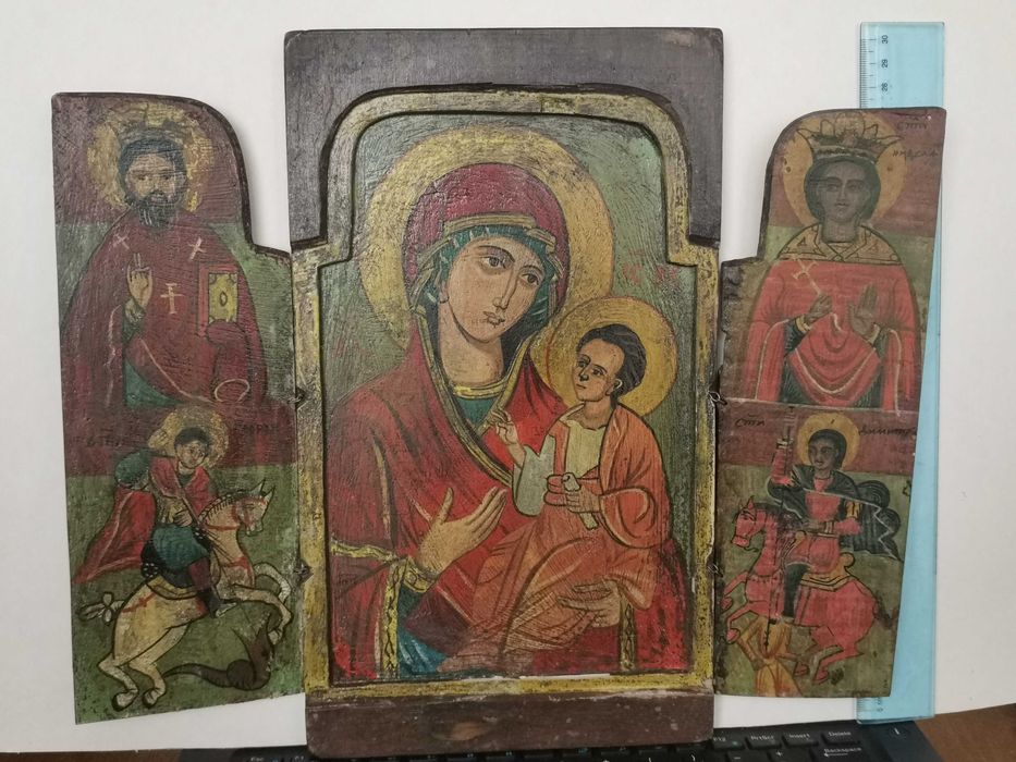 старинна икона триптих на 200 год.-19 век.-изключително добре запазена