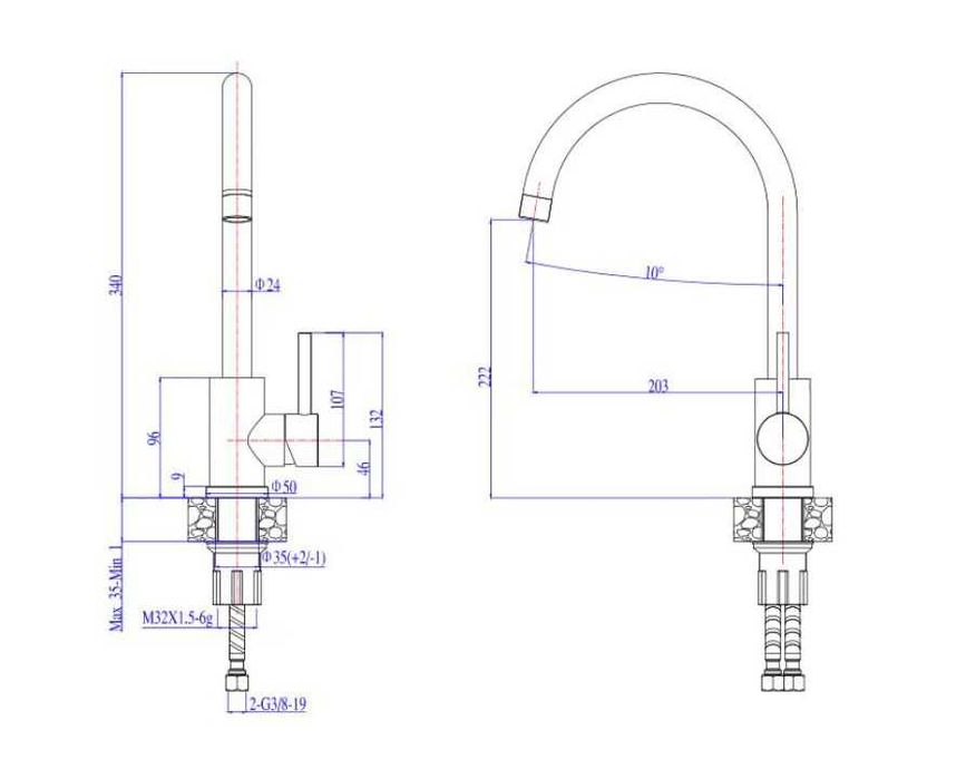 Baterie bucatarie Kati G 91, compozit, pipa inalta rotativa Negru