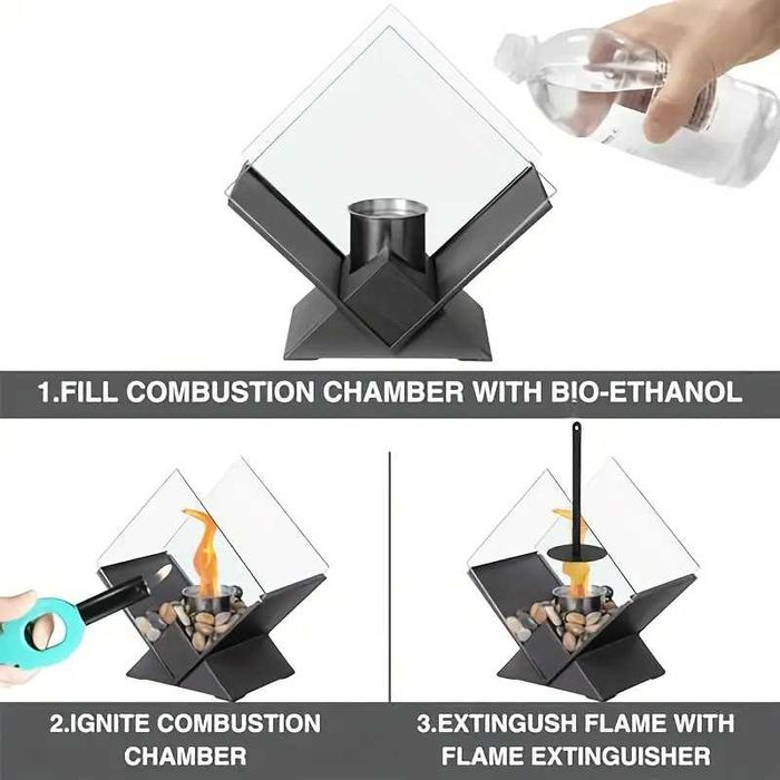 Дизайнерска настолна биокамина от стомана на биоетанол, 28х26см