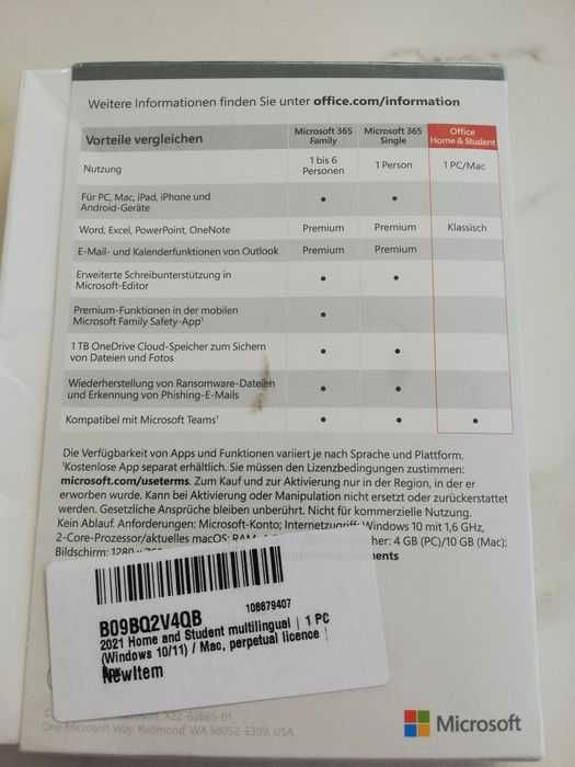 Microsoft Office Student 1pc/mac 2021 Nou Sigilat